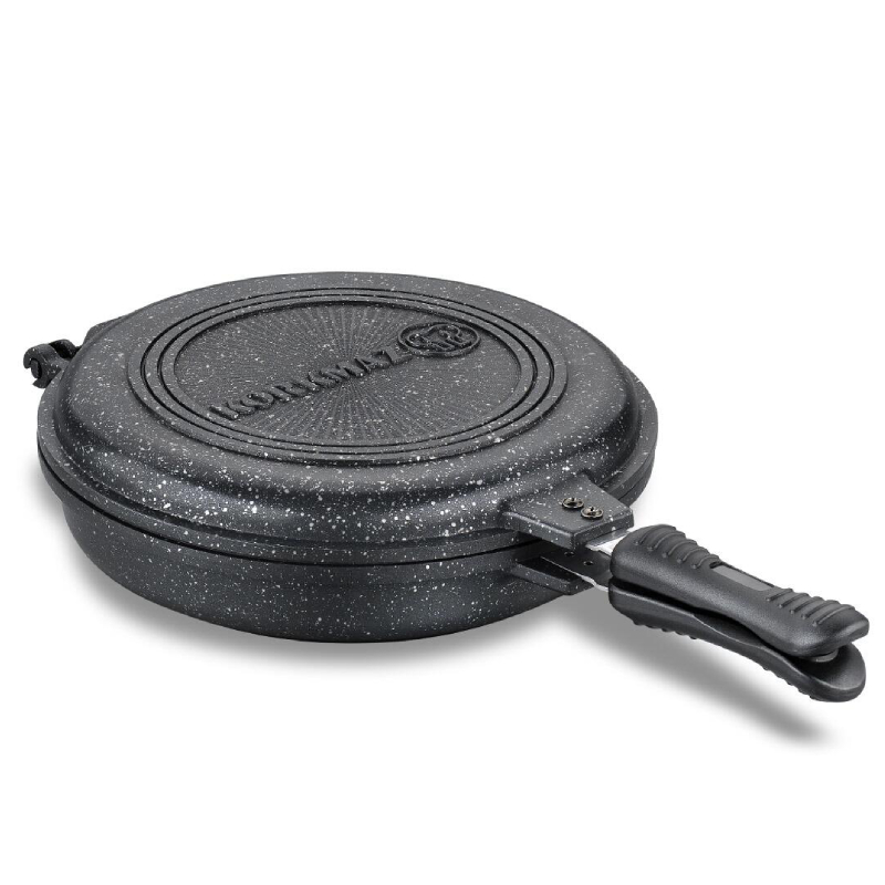 Poêle Grill Ronde Korkmaz avec Couvercle A1427 - Noir
