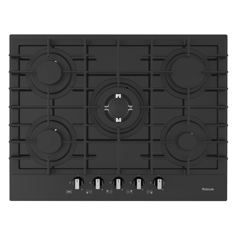 Plaque de Cuisson 5 Feux Focus F406B - 70CM - Crystal Noir