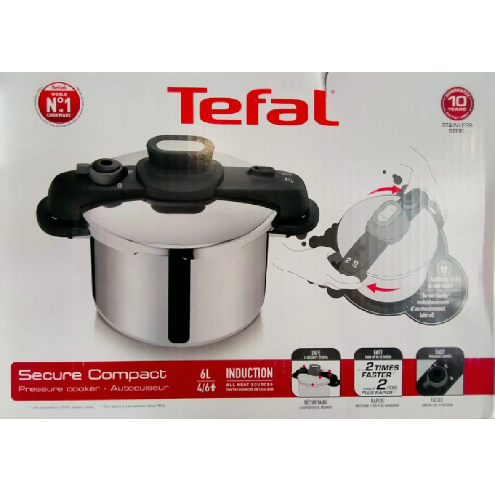 Cocotte 6 Litres TEFAL P3530734 - Secure Compact - Autocuiseur - Inox – Image 6
