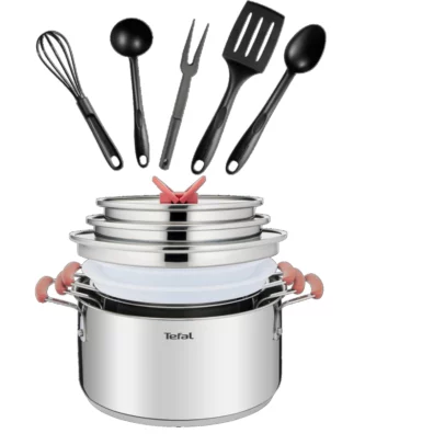 Service De Cuisine 13Pcs Tefal G720SD74 - Faitouts 18/20/24 + Couvercle +Ustensiles - Inox