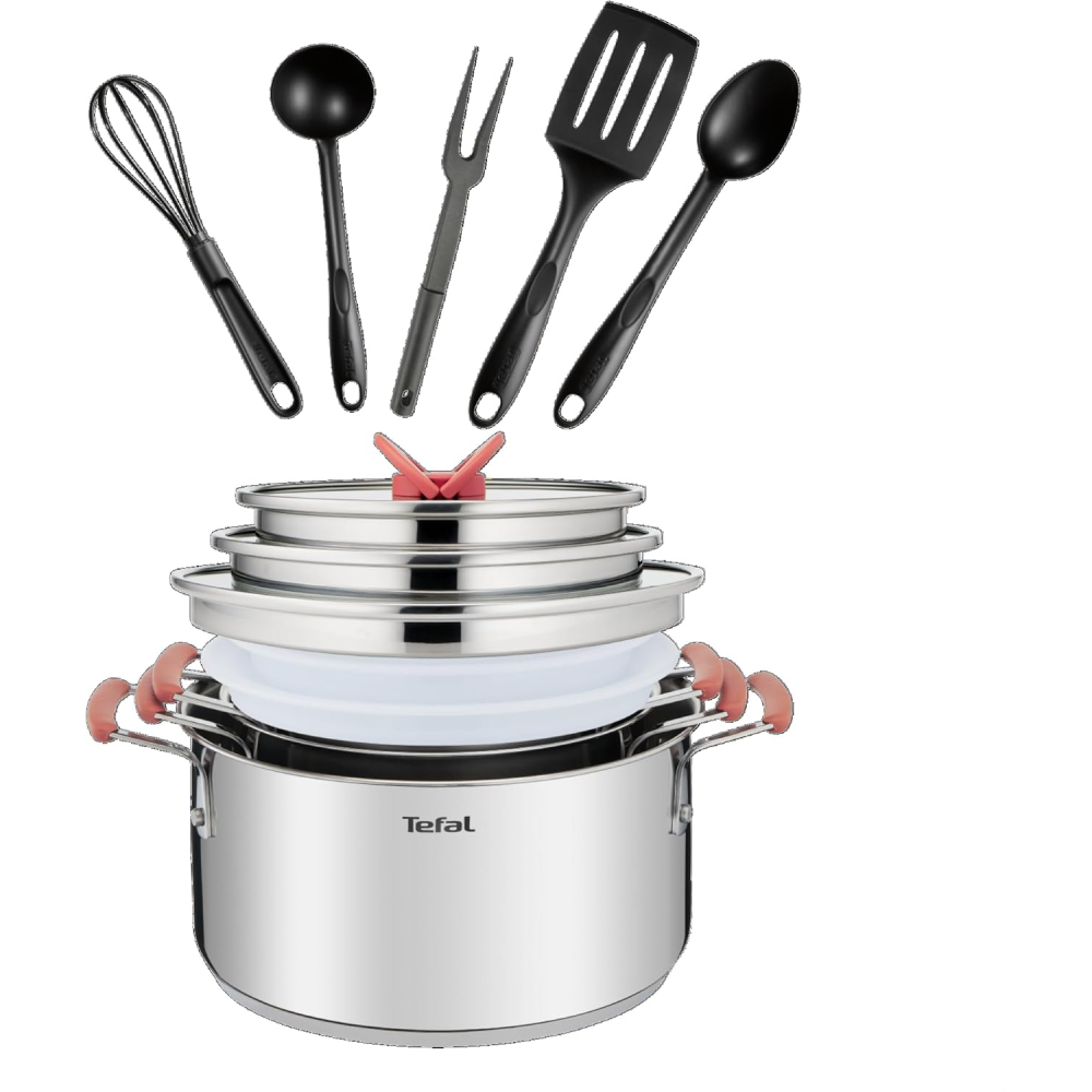 Service De Cuisine 13Pcs Tefal G720SD74 - Faitouts 18/20/24 + Couvercle +Ustensiles - Inox