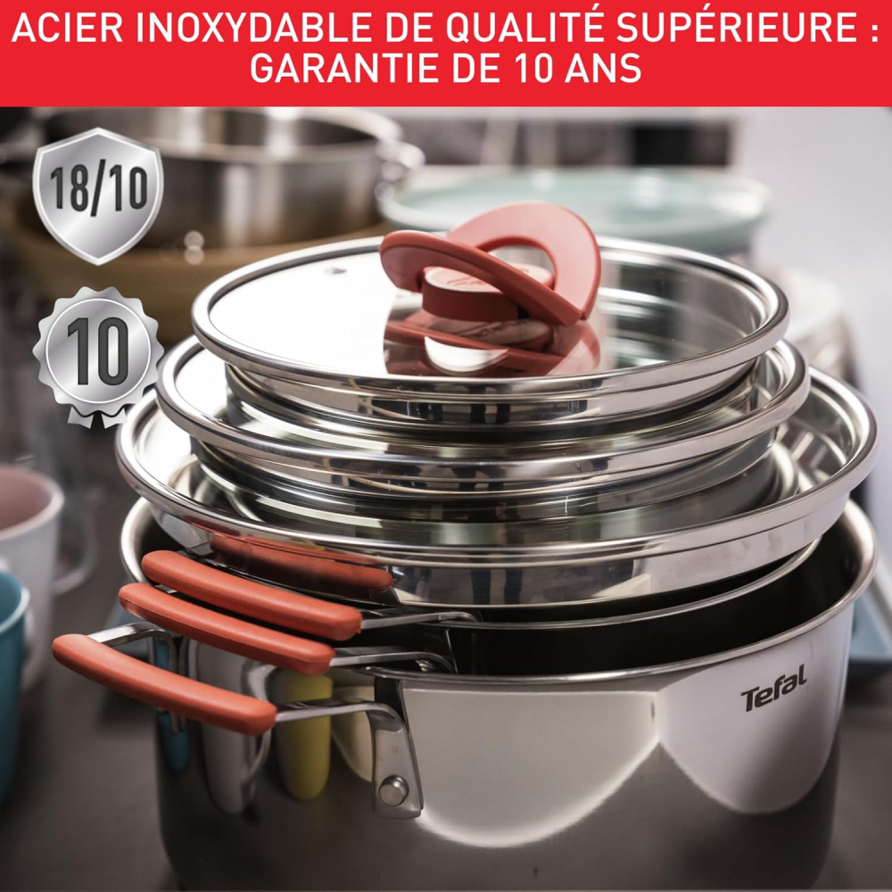 Service De Cuisine 13Pcs Tefal G720SD74 - Faitouts 18/20/24 + Couvercle +Ustensiles - Inox – Image 8