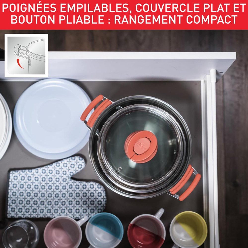Service De Cuisine 13Pcs Tefal G720SD74 - Faitouts 18/20/24 + Couvercle +Ustensiles - Inox – Image 4