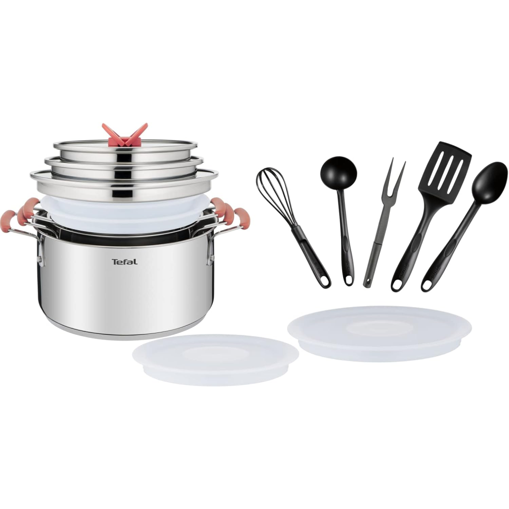 Service De Cuisine 13Pcs Tefal G720SD74 - Faitouts 18/20/24 + Couvercle +Ustensiles - Inox – Image 2