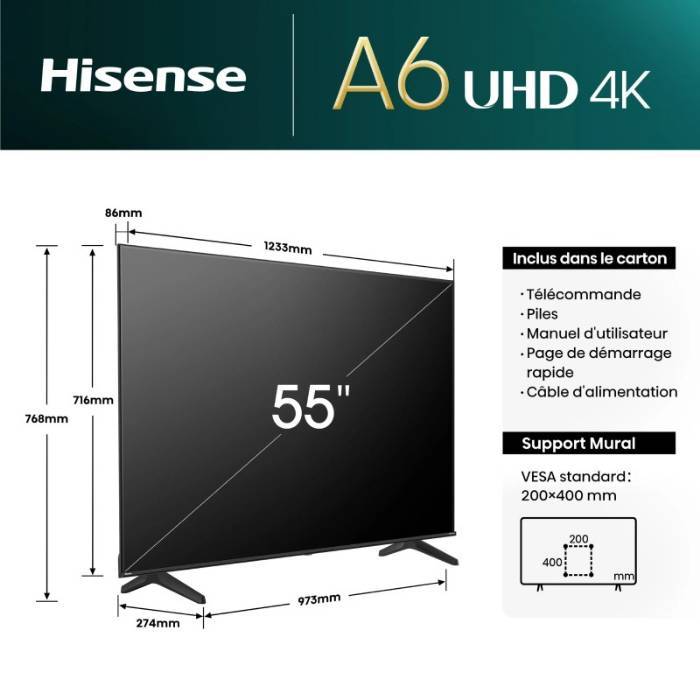 TV 55" Hisense A6N 4K - Smart - Noir – Image 3